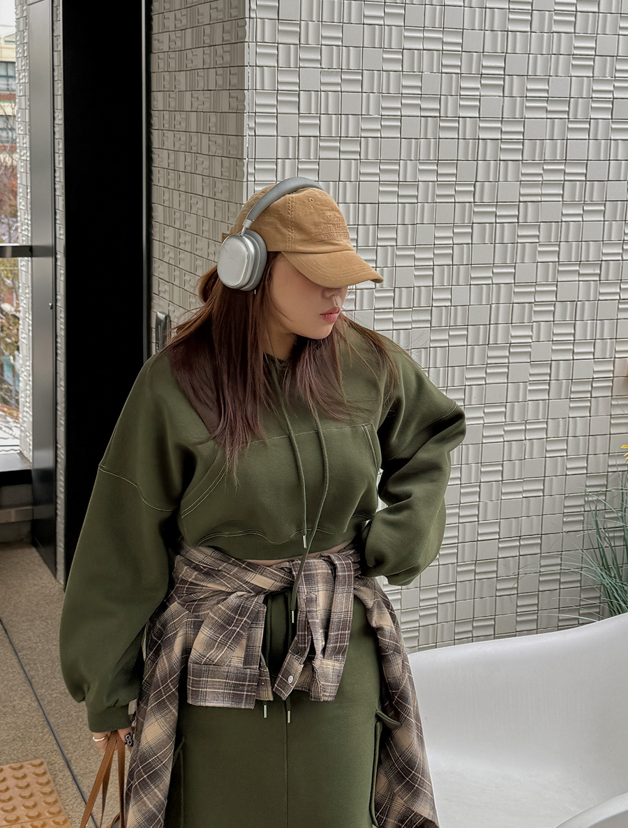 Zunien fleece Crop Hood Sweatshirt