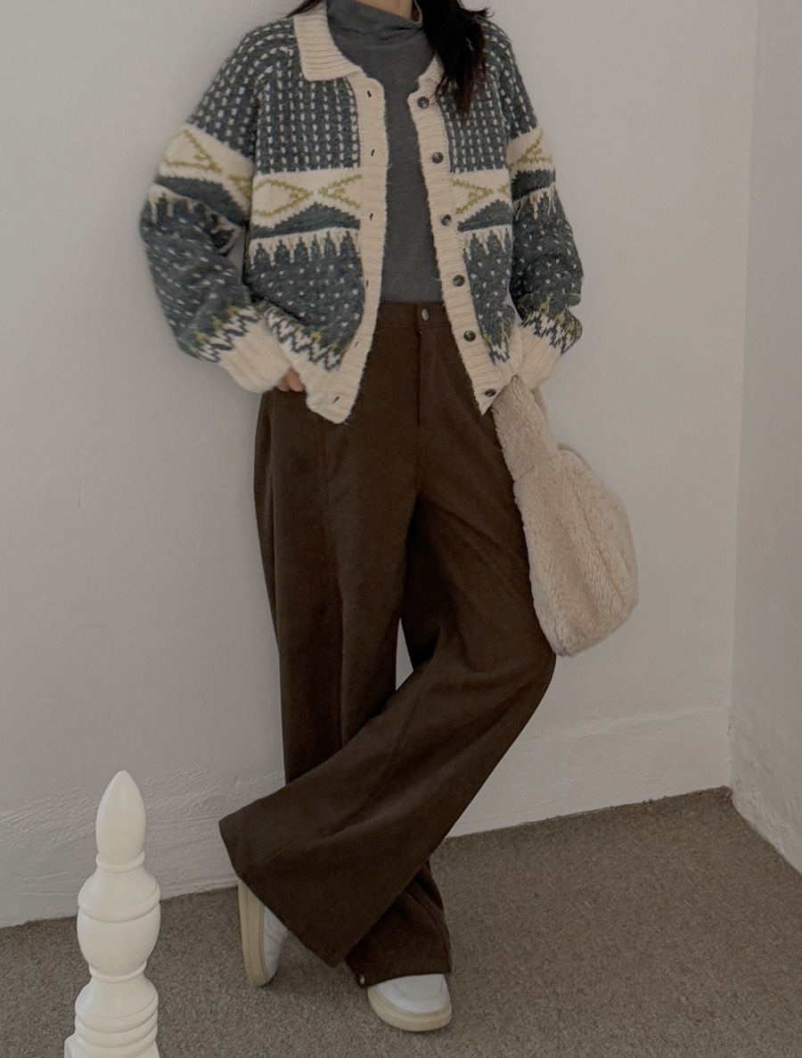 Miott Length Fleece Wide Corduroy Pants