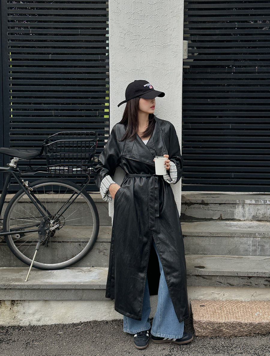 Montien BeltSET Leather Trench Jacket