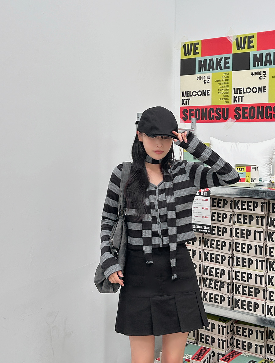[EVELLET] Muvn Dangara Scarf Set Cardigan T-shirt