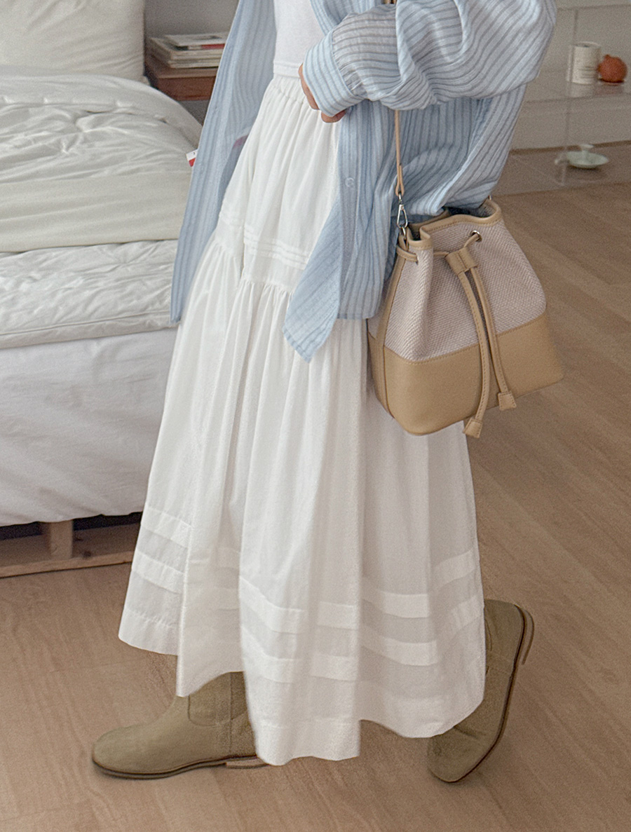 [EVELLET] Retelbi Cotton Flare Waistband Long Skirt