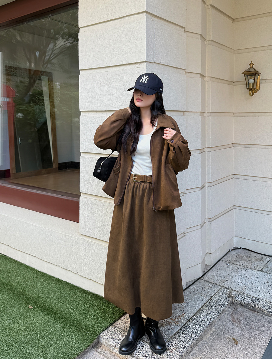 Apen Suede Flare Long Skirt