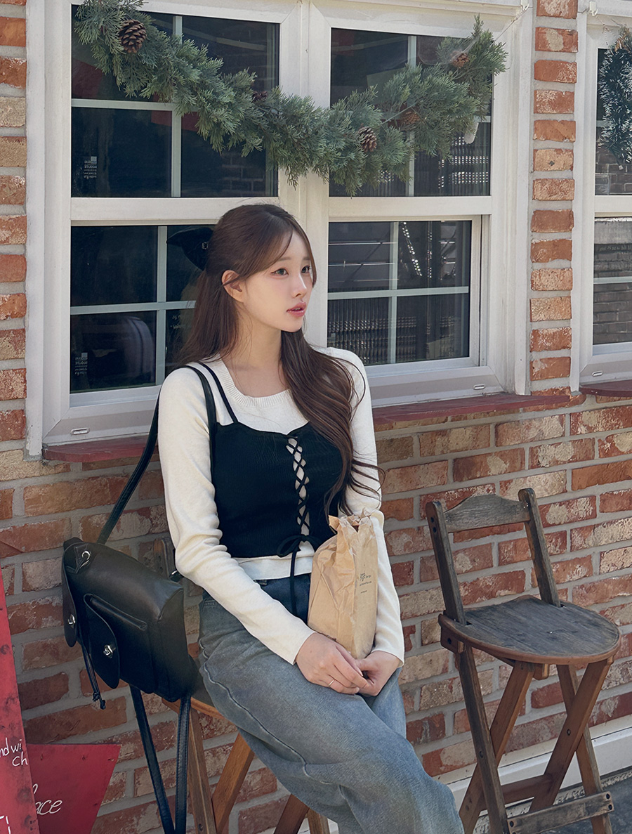 [EVELLET] Lapudin Bustier Layered Knit