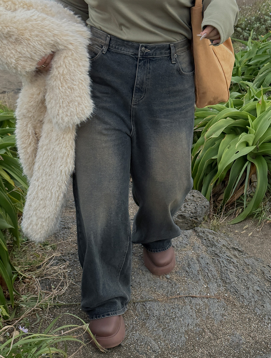 [Everyday Pants] Fbien fleece washing wide denim pants