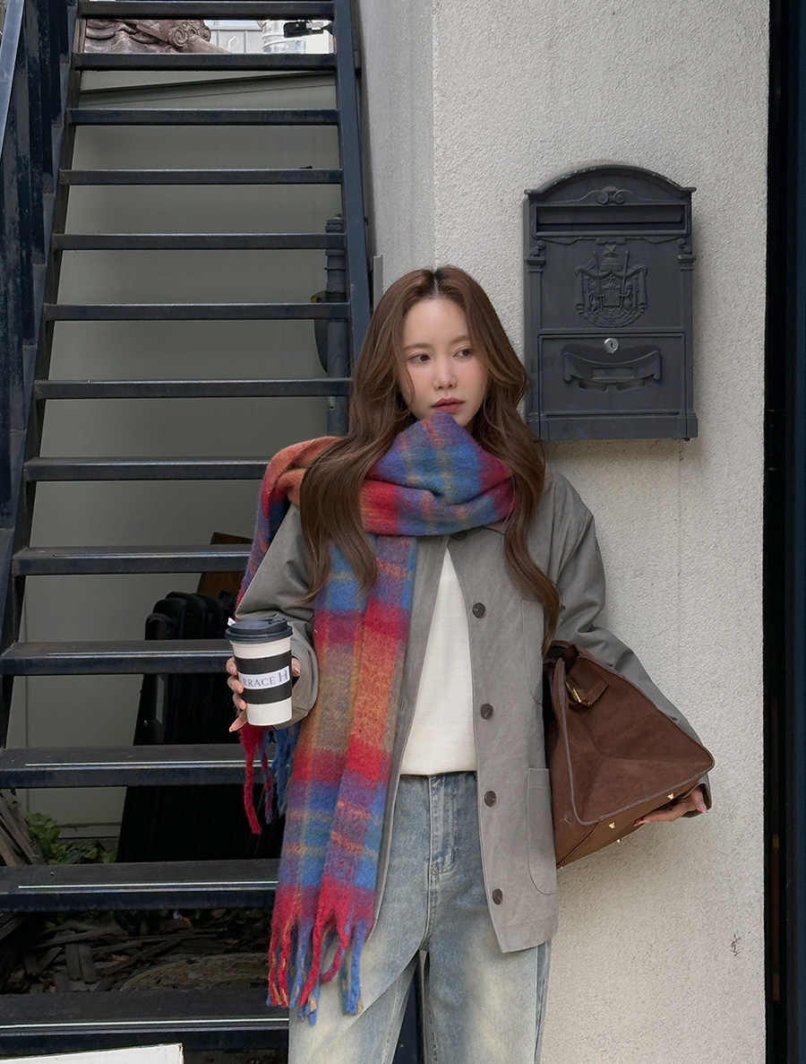 Tvenue Wool Plaid Check Muffler