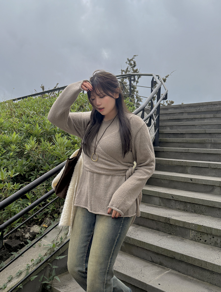 [EVELLET] Slorning Wool Knit Wrap Nashi Tower SET