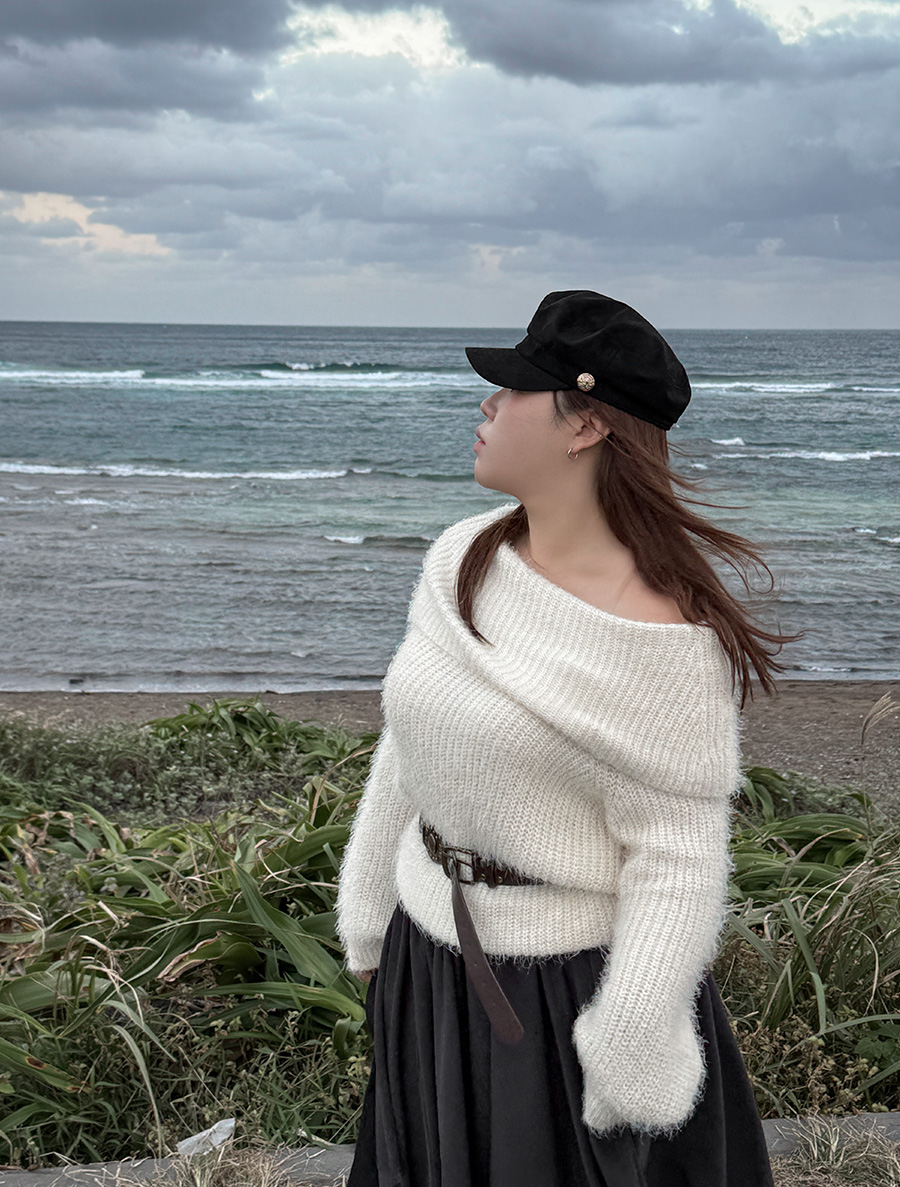 Senopen Pine Needle Off Shoulder Knit