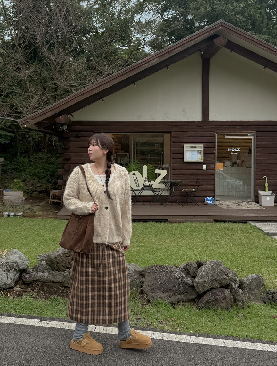 Radint Plaid Check string Waistband Long Skirt