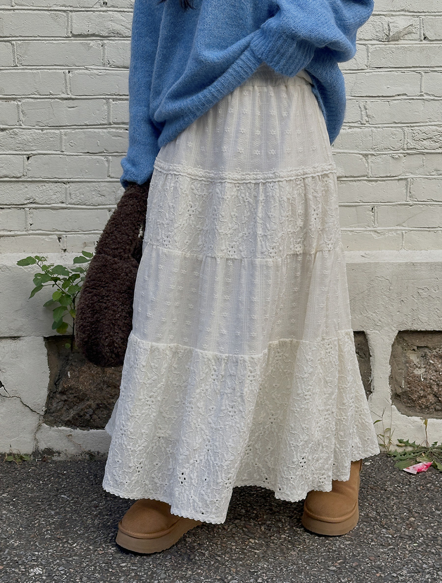 [EVELLET] New Plan Lace Waistband Long Skirt