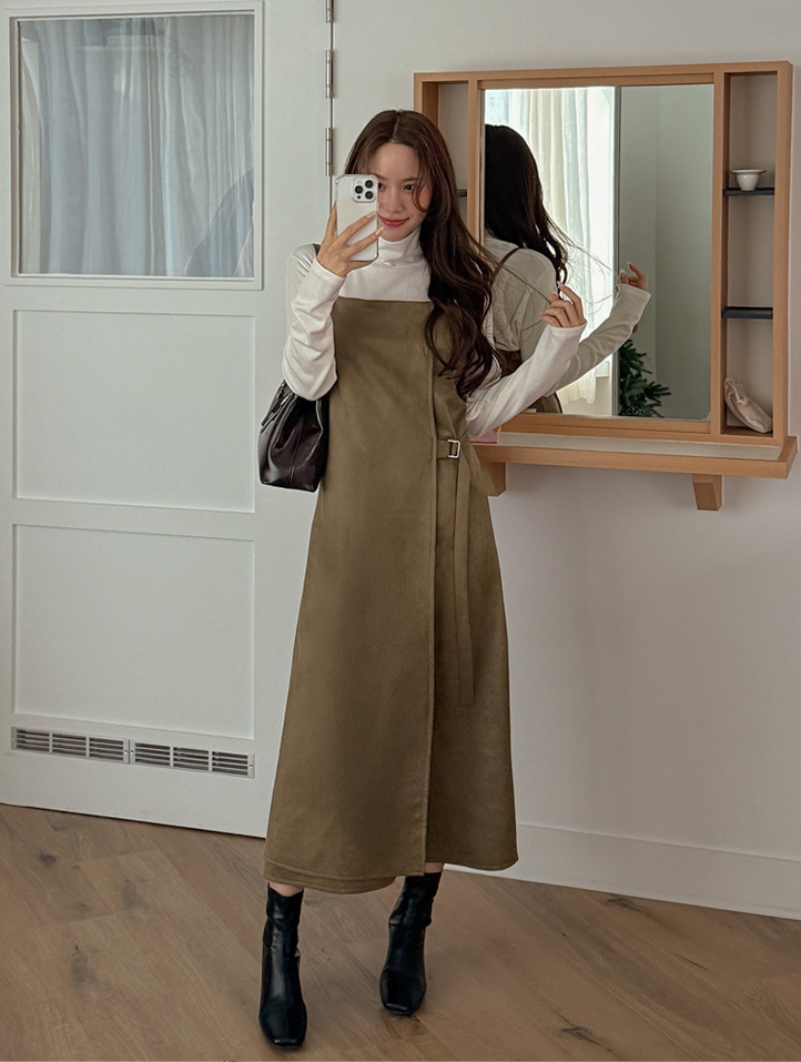 Bennewi Suede wrap bustier long dress