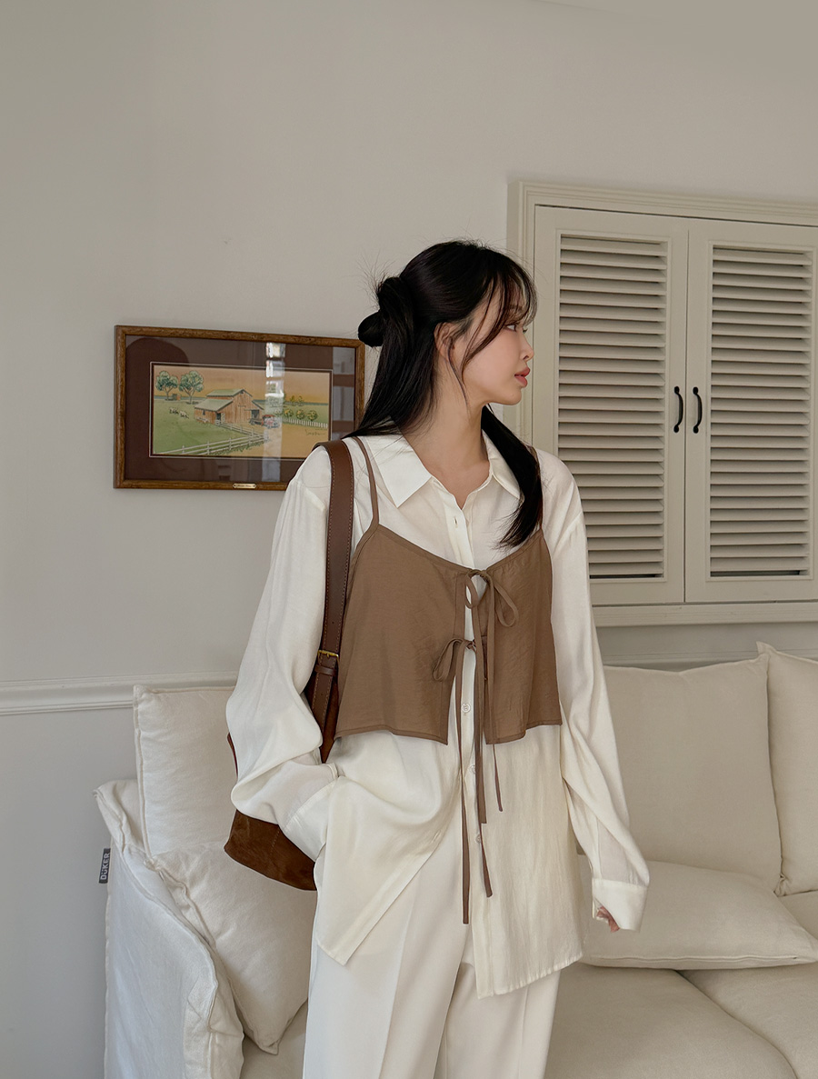 [EVELLET]Haert bowknot bustier shirt SET