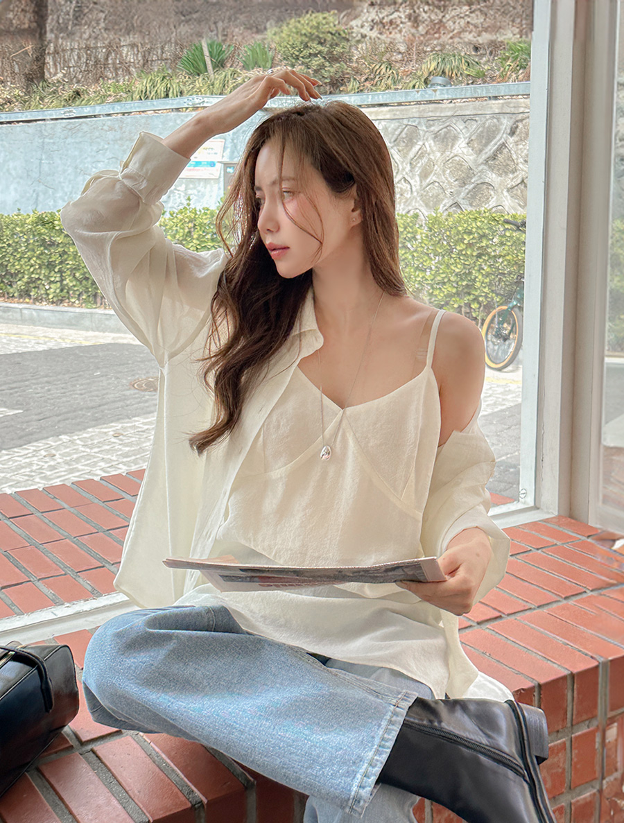 [EVELLET]Sharein layered Shirt Dress SET