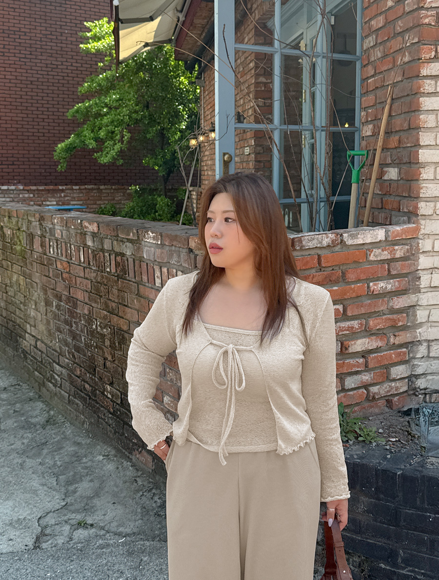 Biretsu See-through look wave sleeveless cardigan SET