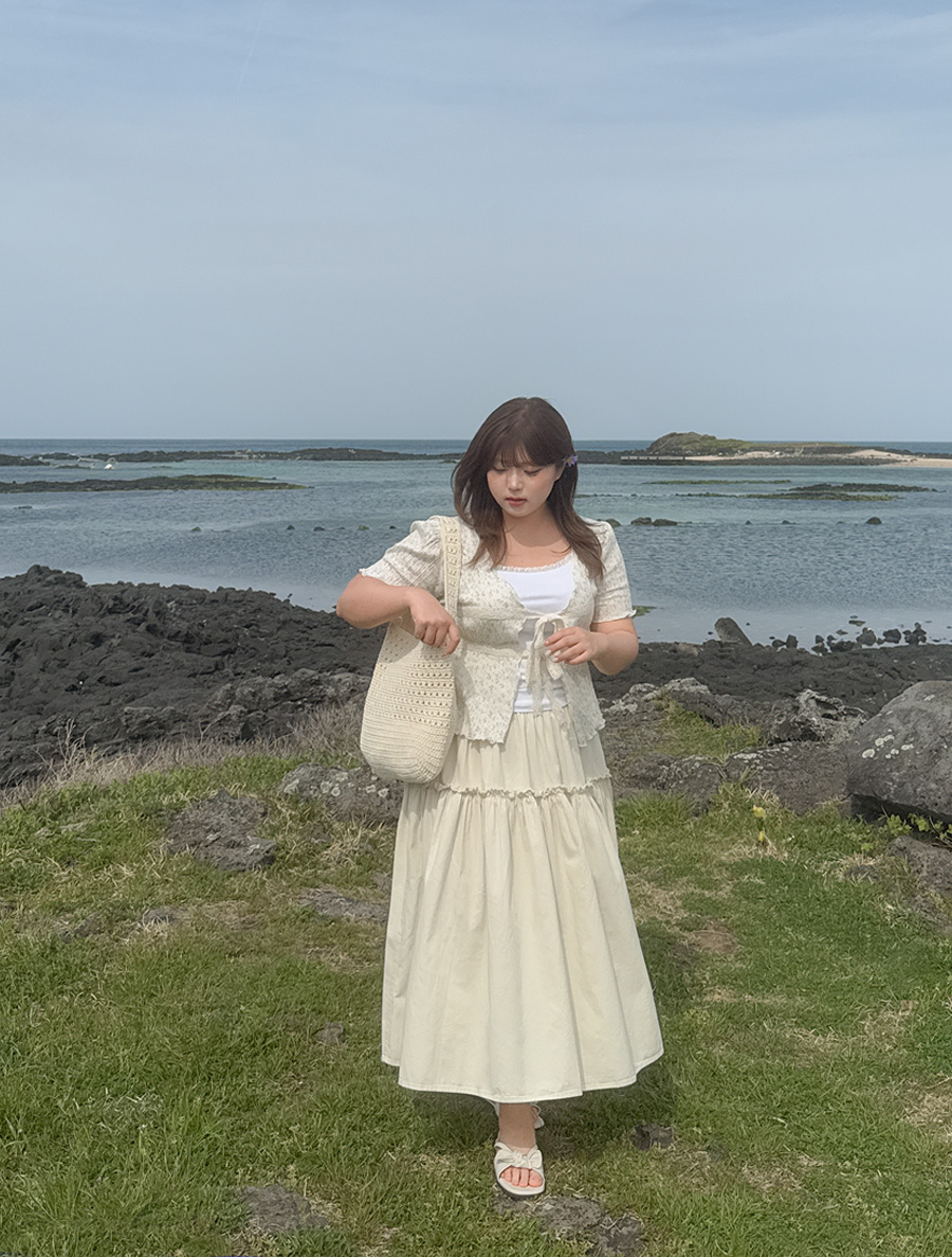 Onmrin Fringe Shirring Cotton Skirt