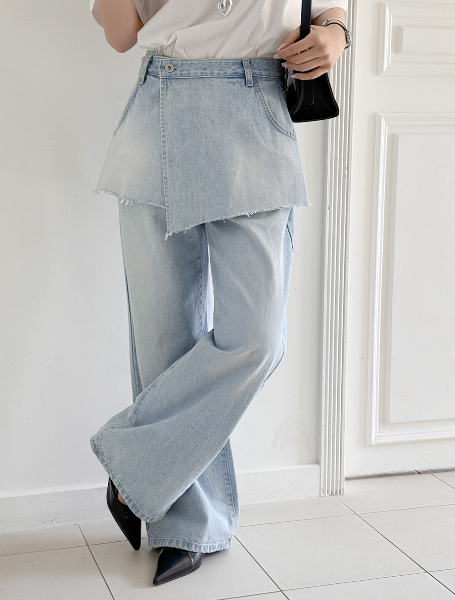 Senmurin Denim Wrap Skirt Pants SET