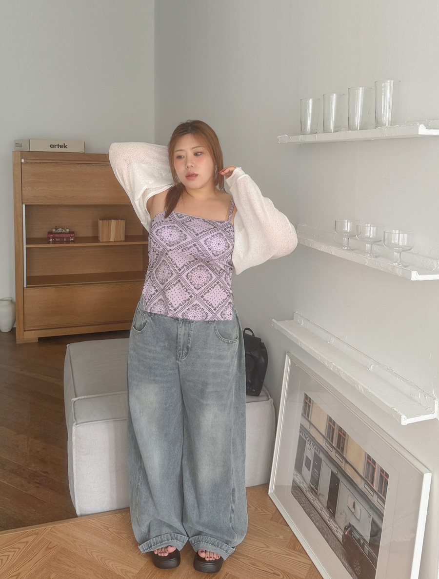 Damut Pintuck Wide Long Denim Pants