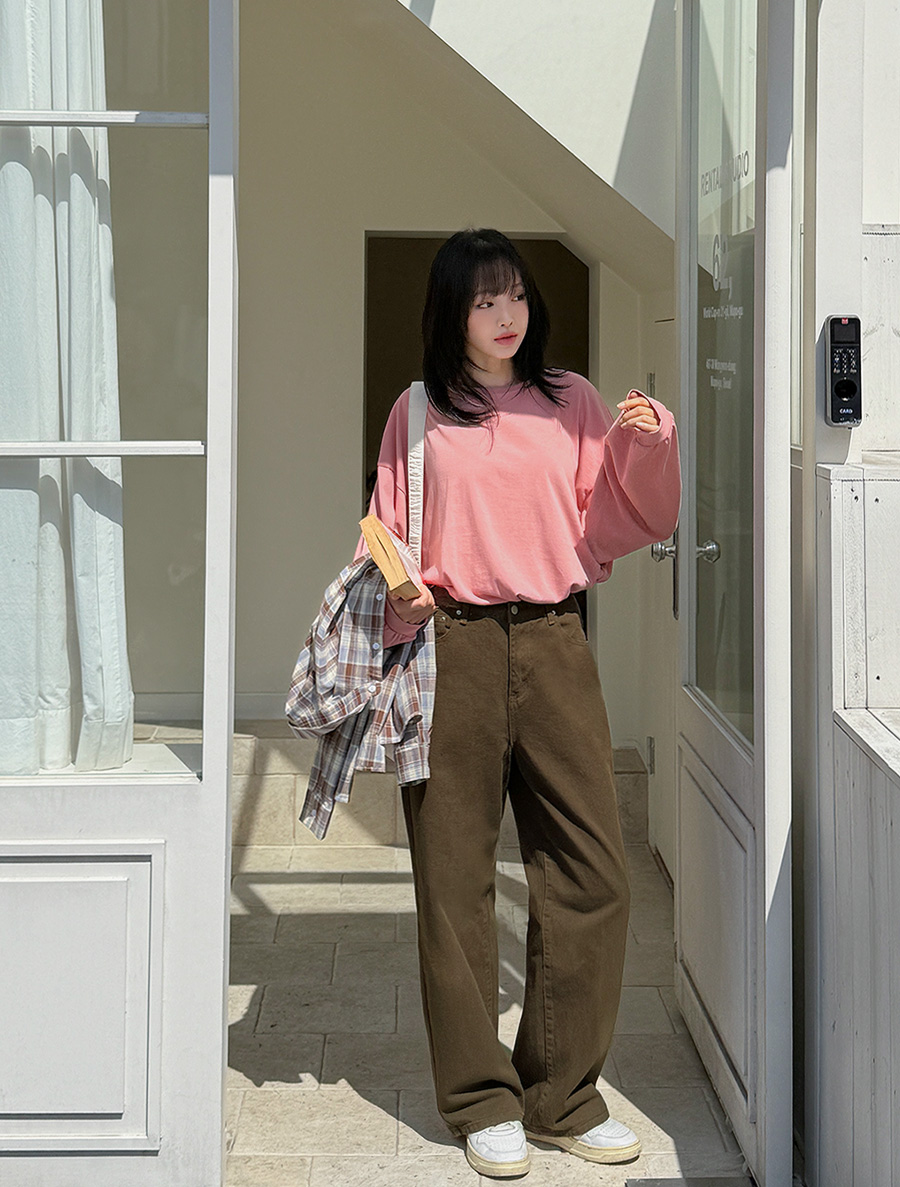 Redk semi-wide cotton pants by length