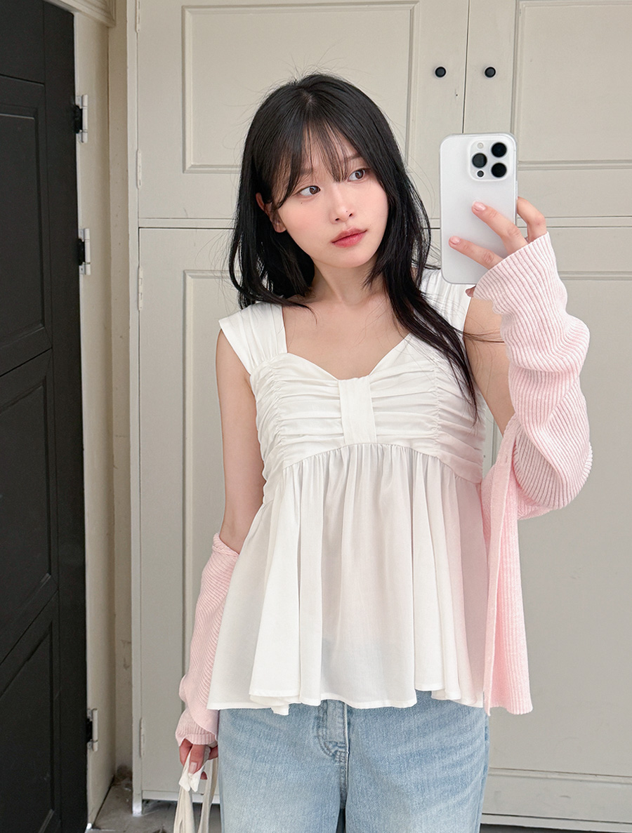 [EVELLET] Bleu bowknot smoke bustier blouse