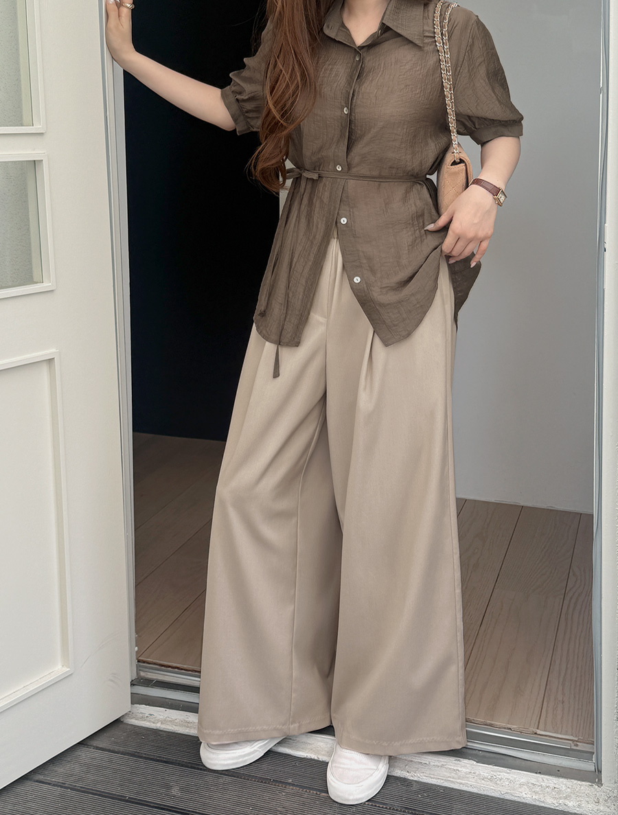 Opuen Pintuck Wide Waistband Slacks