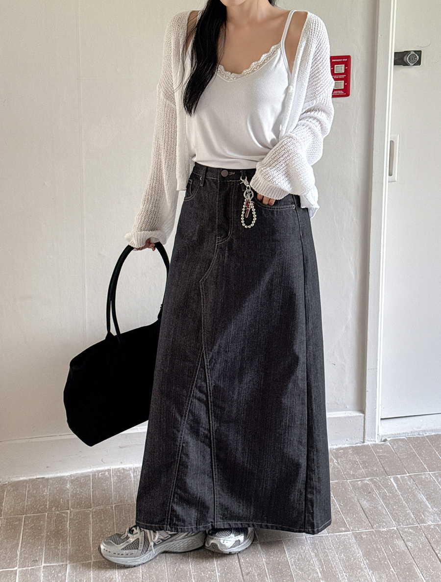 Enbiz Non-Fade Cut Denim Long Skirt