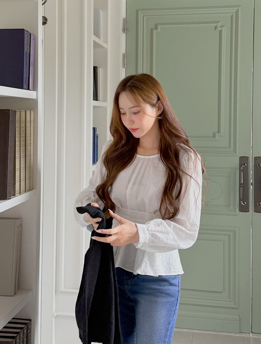 Zenmur See-through look bowknot wrap Blouse