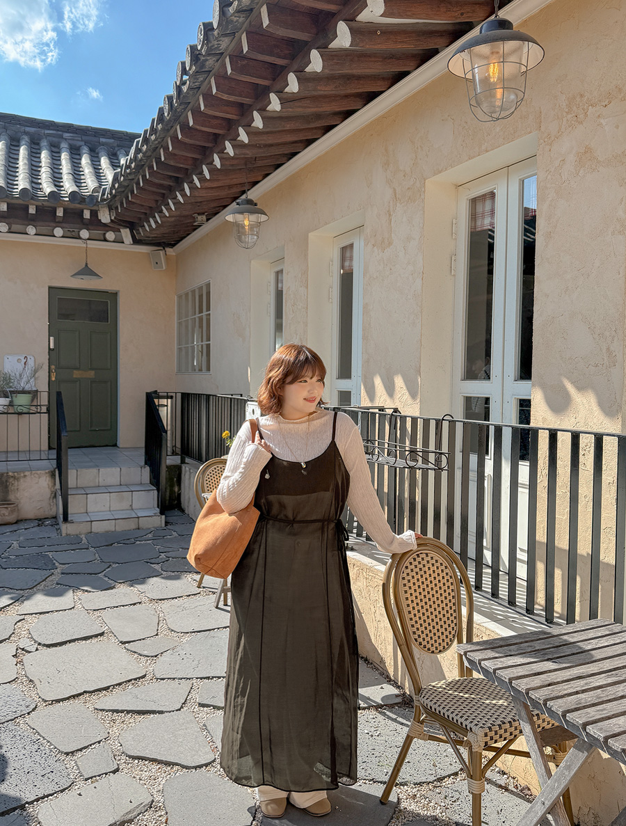 Zeroden StringSET See-through look layered Long Dress