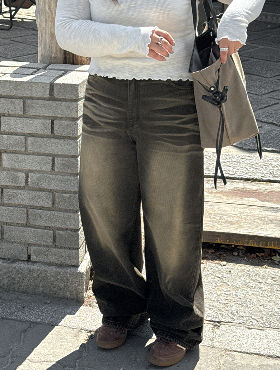 Akehen Washing Wide Long Denim Pants