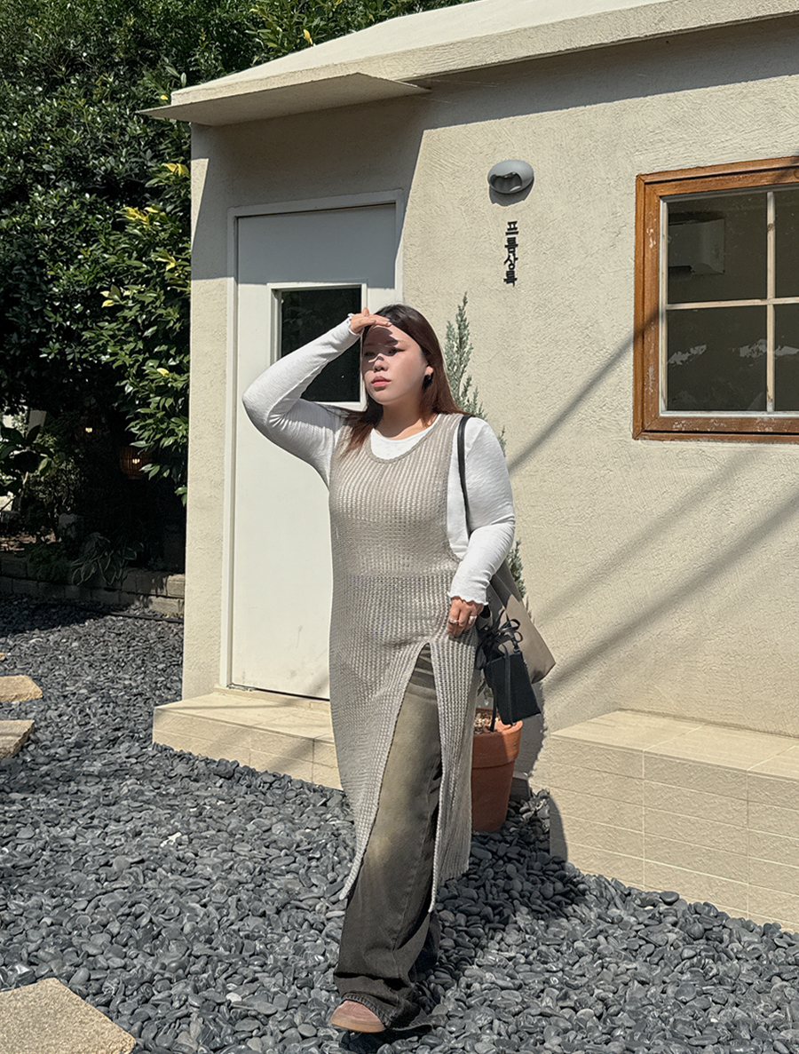 Frennu See-through look slit layered Long Dress