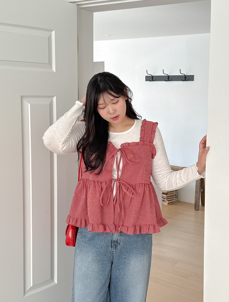 Arendt Plaid Check Frill Bowknot Bustier