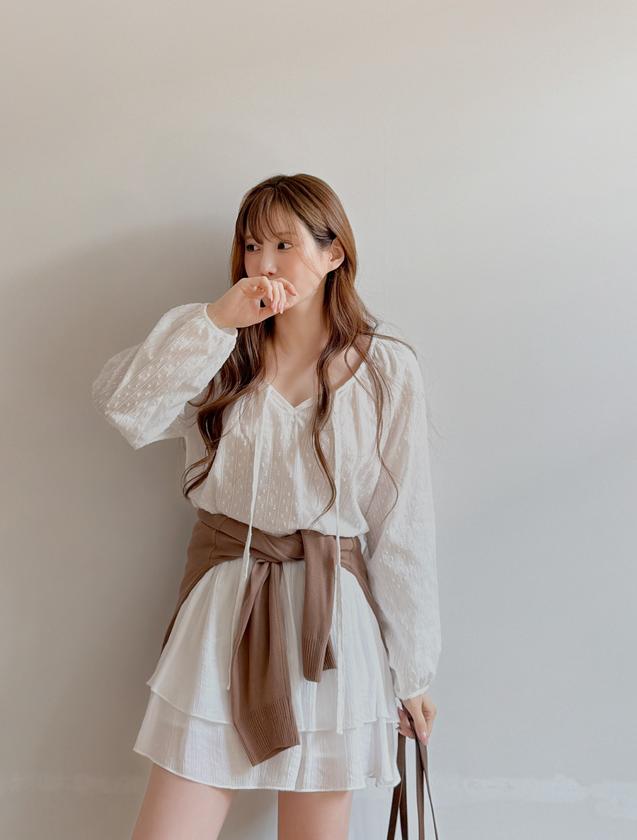 Harmodyu Popcorn Bowknot Blouse