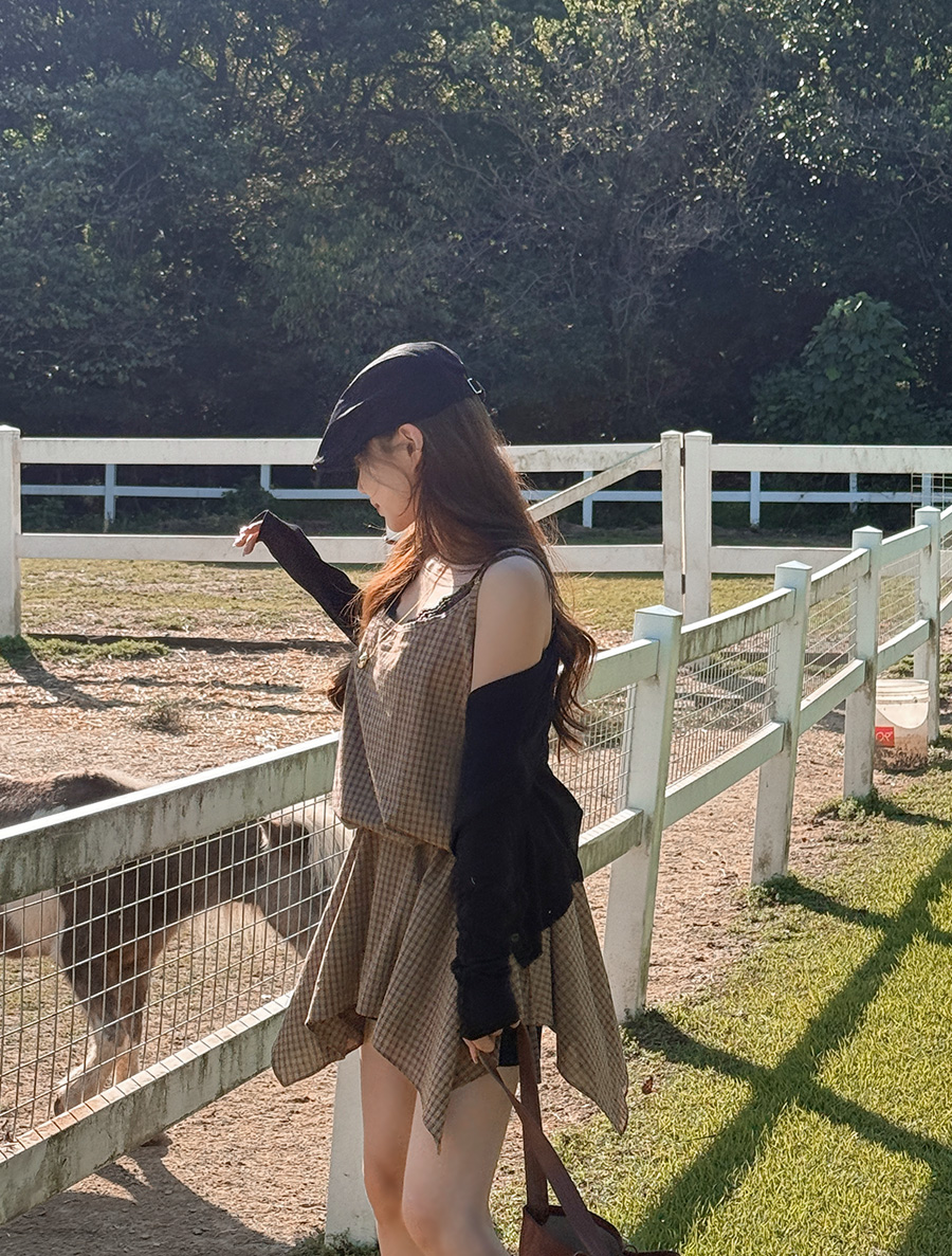 Tormu Plaid Check String Shirring Bustier