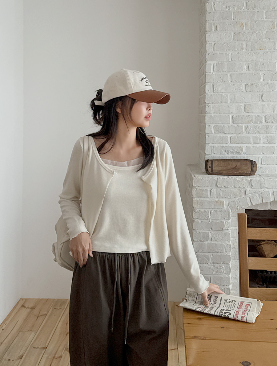 Arnelt Sleeveless One-Button Cardigan SET