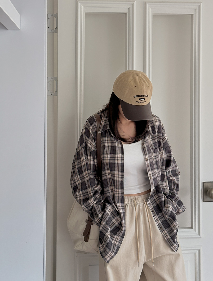 Phuonen Plaid Check Long Collar Shirt