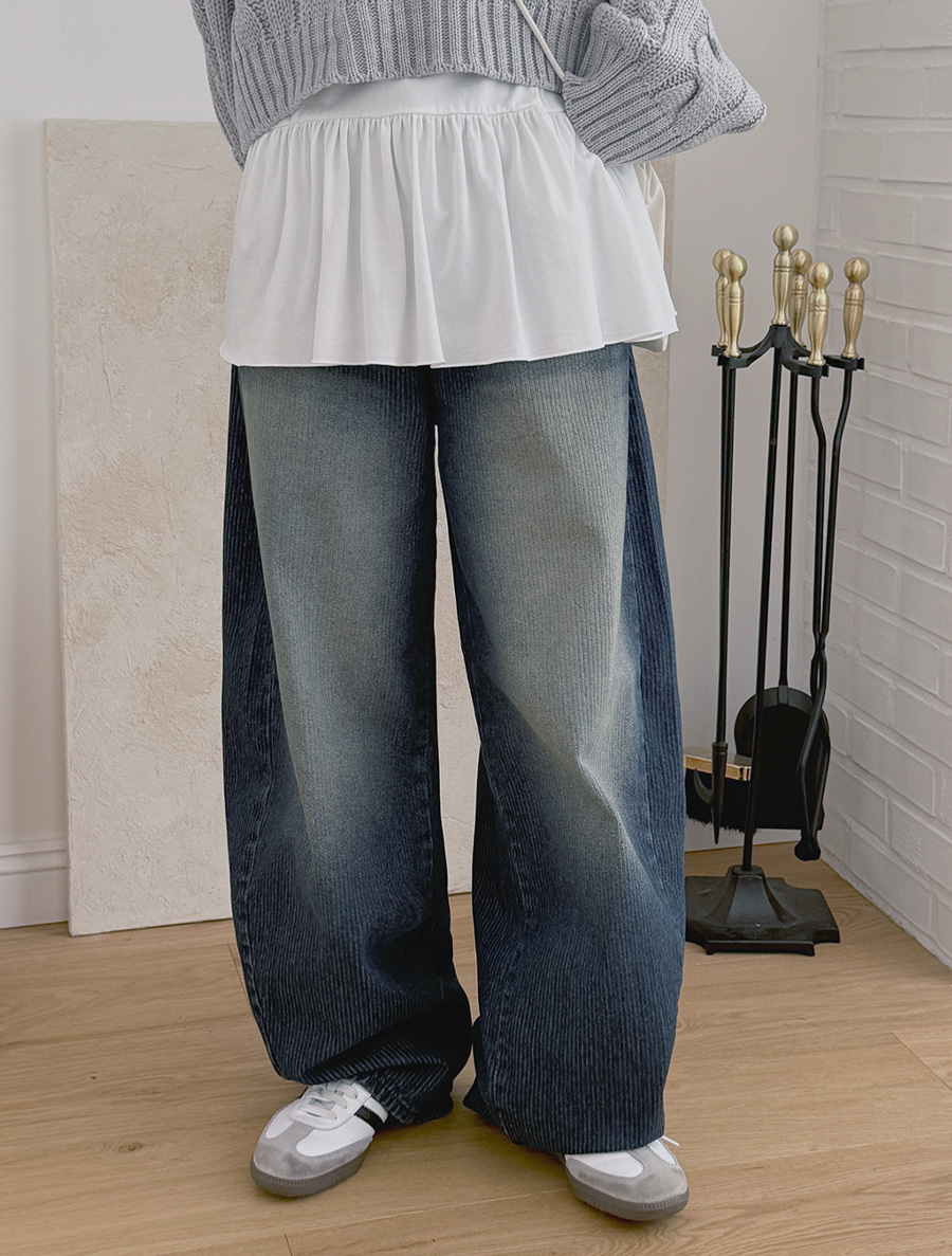 Betoa Washing Balloon Wide Long Denim Pants