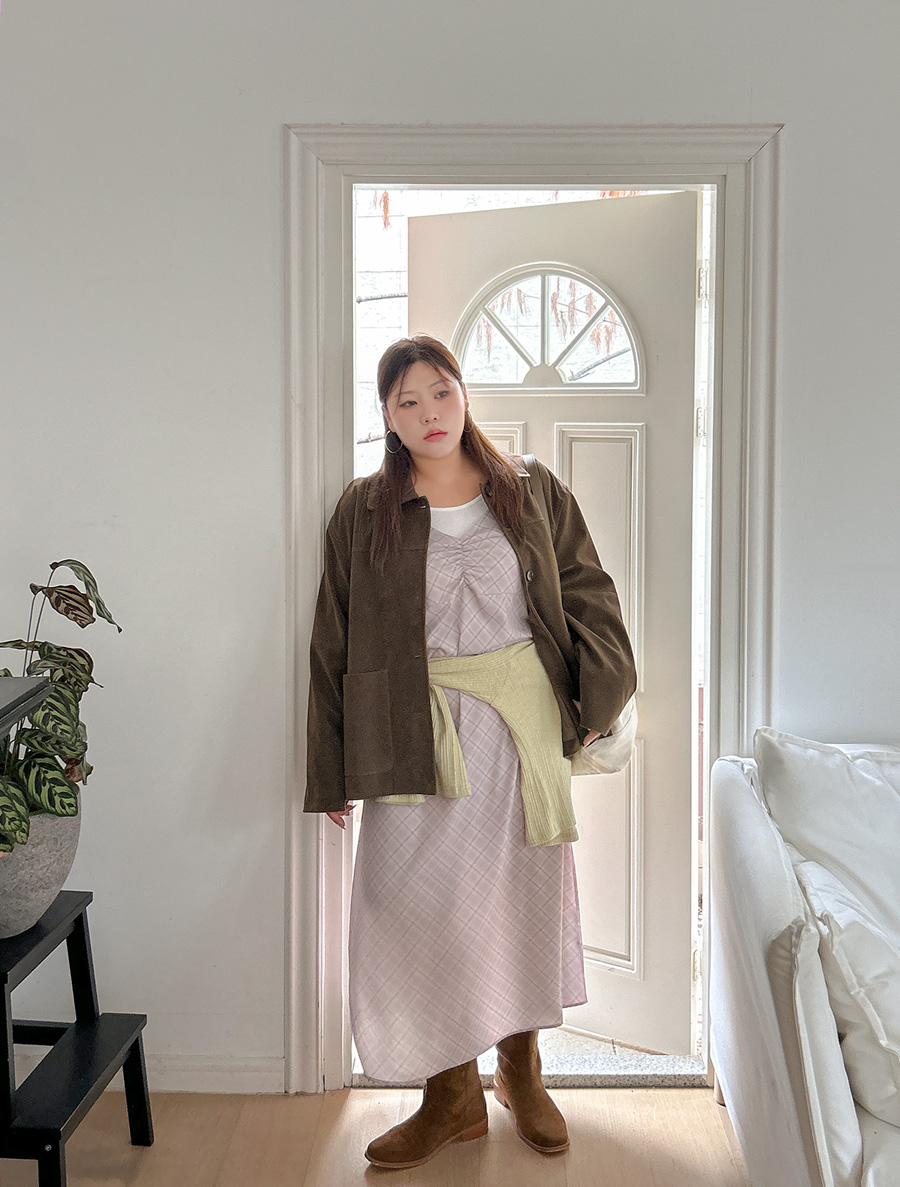 Debre Shirring Plaid Check Bustier Long Dress