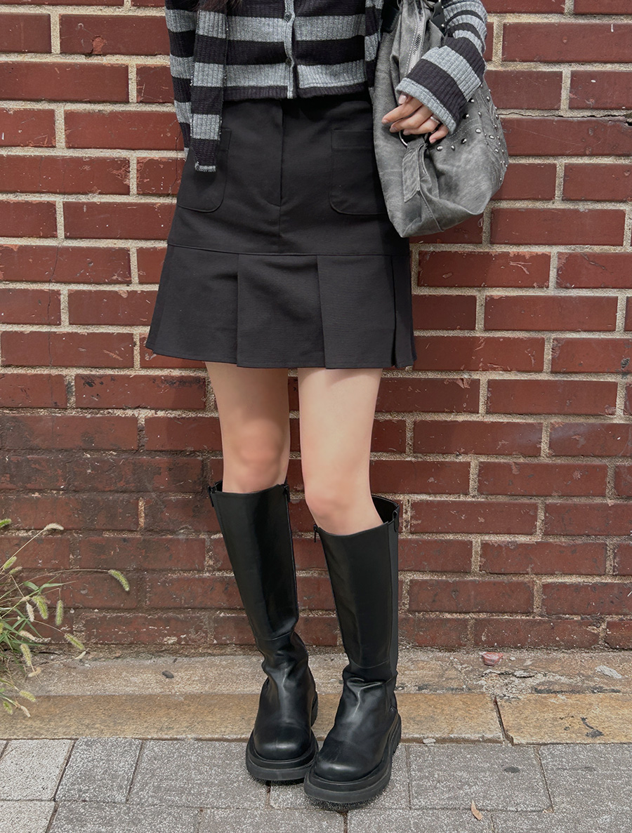 Newtien Pocket Pleats Pants Skirt