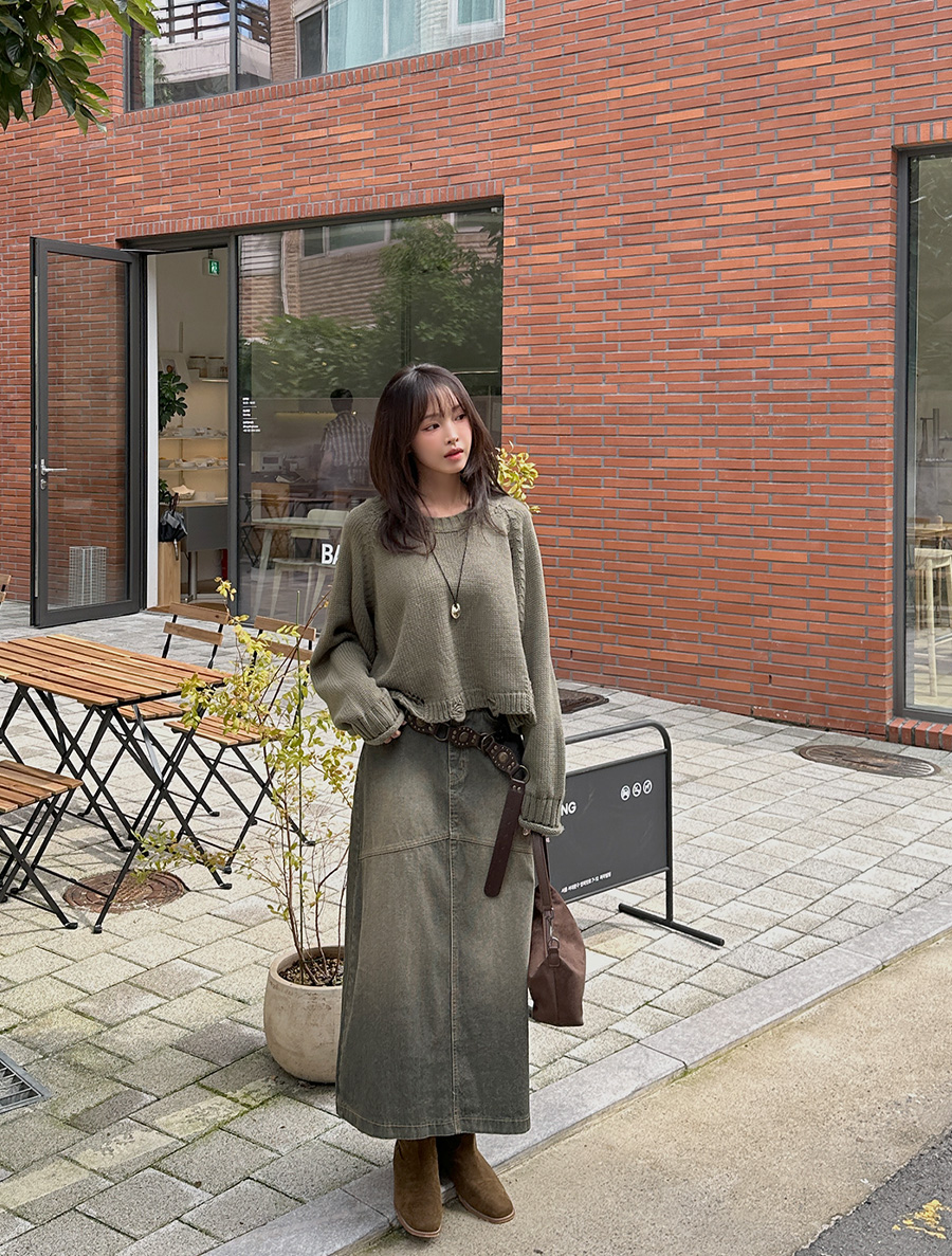 Furonbi Washing Cut Long Denim Skirt