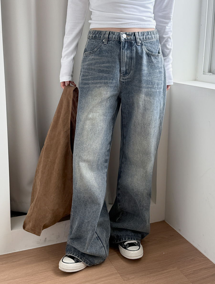 Zenriken Straight Washing Denim Pants with Cuts by Length