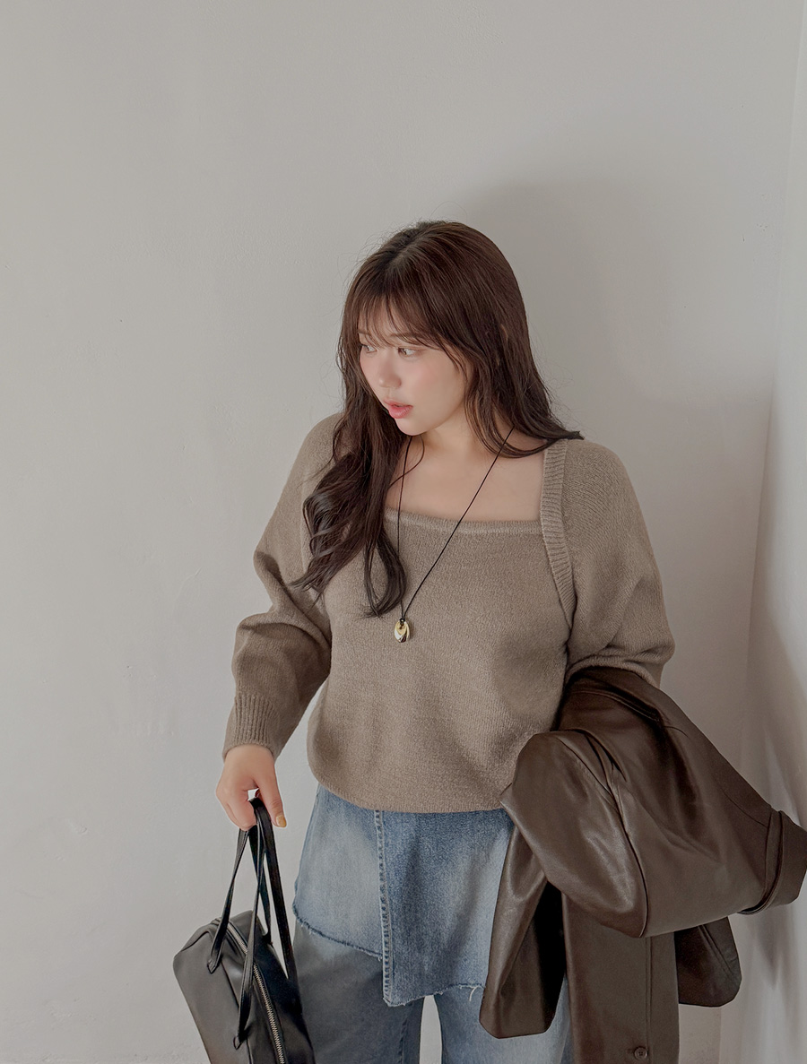 [EVELLET] Leporton Bolero Layered Knit
