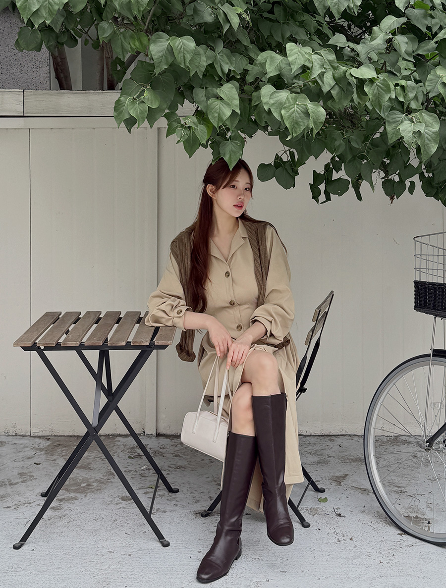 Shuam Collar Button Long Dress