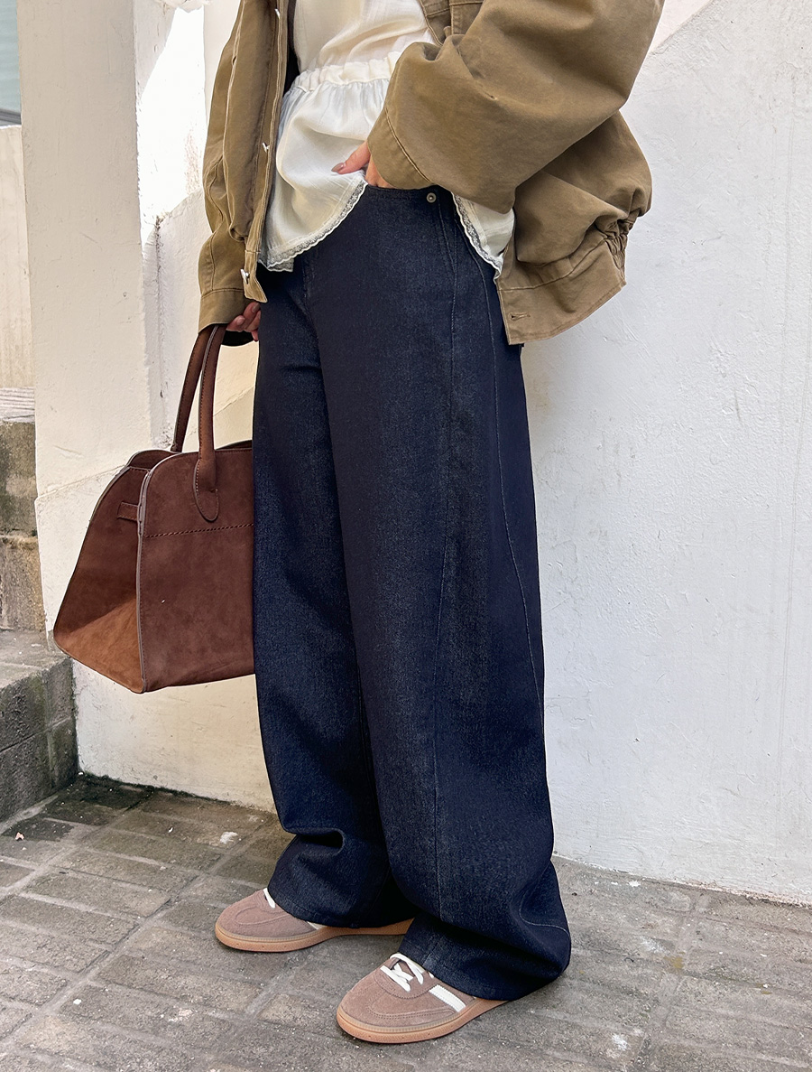 [Everyday Pants] Leaki Non-Fade Cut Wide Denim Pants
