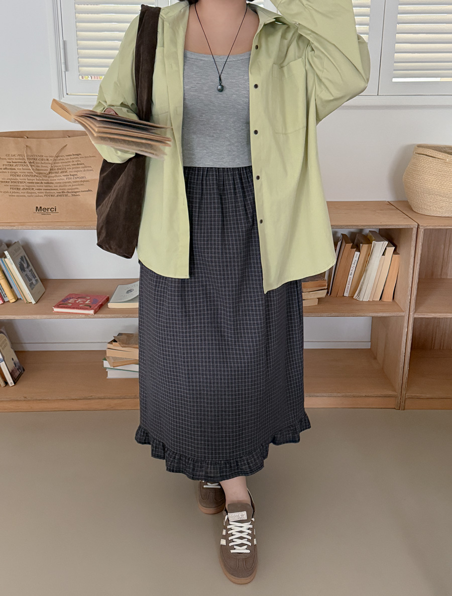 Gentoa Plaid Check Frill Long Skirt