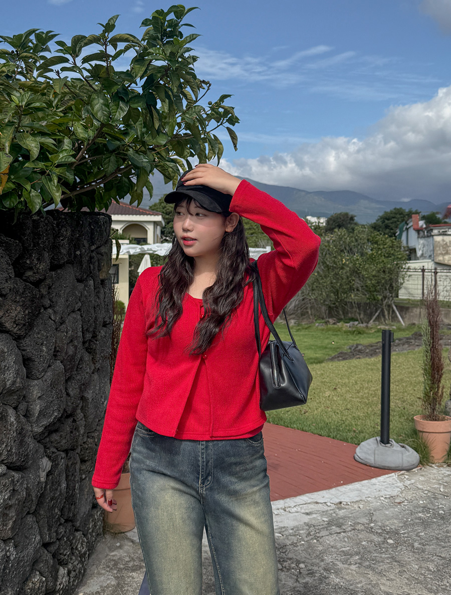 [EVELLET] Pointe Punching Sleeveless Cardigan SET