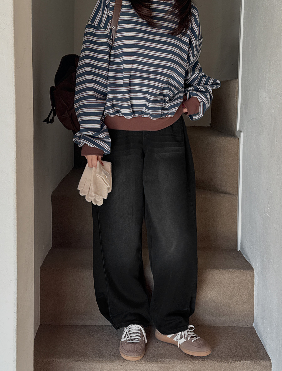 [Everyday Pants] Danielle's Wide Denim Pants with Fleece Chin Pleats