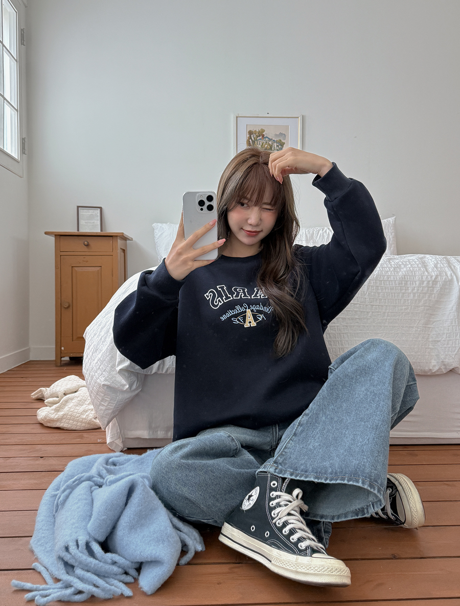 Radmu fleece embroidery graphic print sweatshirt