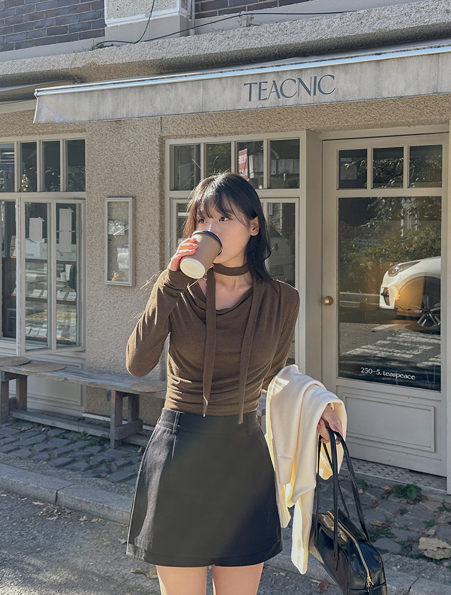 [EVELLET] Muvea Tie Set Shirring Drape T-Blouse