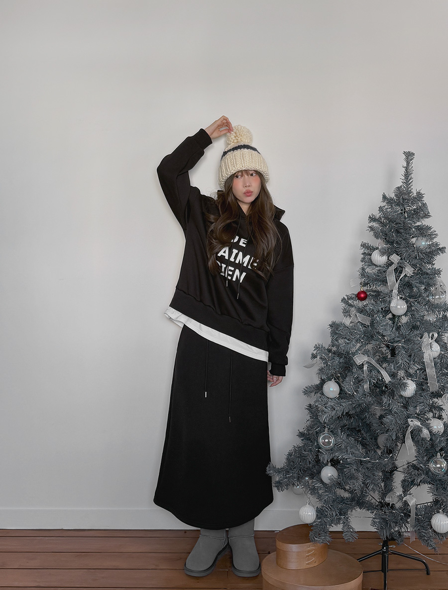 Purea fleece Graphic Print Hood Skirt SET