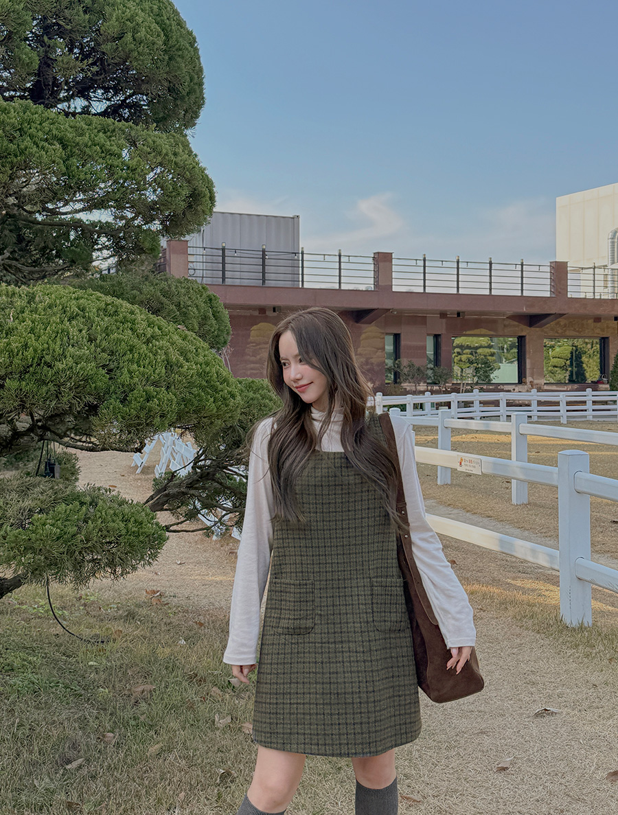 Chehaven Plaid Check Pocket Suspender Dress