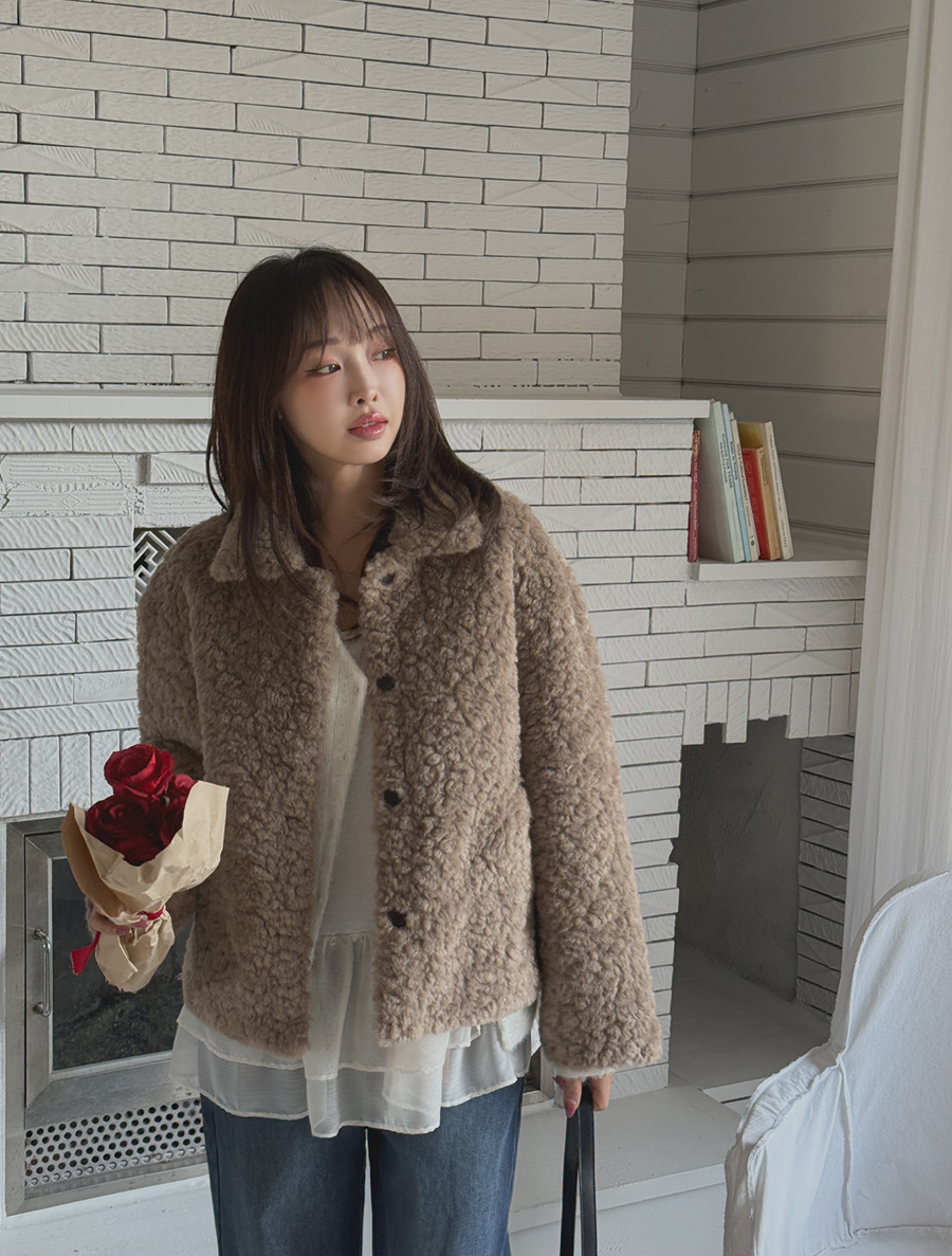 Chefhen Collar Faux Fur Button Jacket