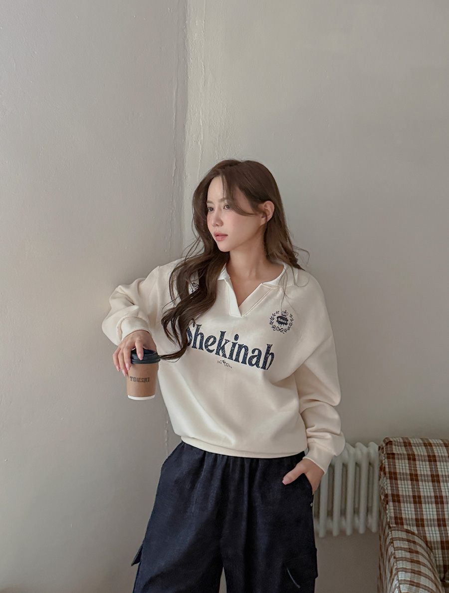 Menmui fleece Graphic Print Collar Sweatshirt